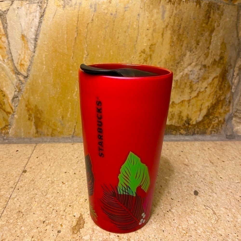 Christmas STARBUCKS holiday pointsettia 12 oz travel mug.in rich red - Picture 10 of 14